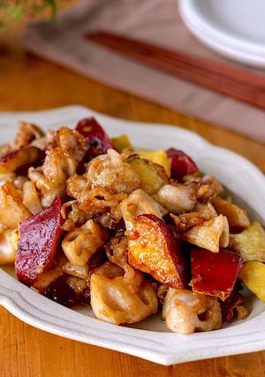 豚肉とれんこんとさつまいもの甘酢炒め-レシピのメイン写真