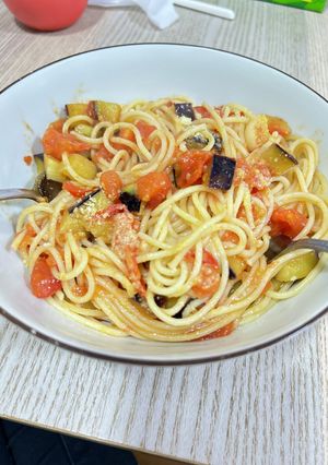 間違いない組み合わせ！ナスとトマトパスタ-レシピのメイン写真
