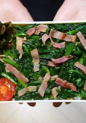 レンジ簡単★ほうれん草とベーコンの丼弁当-レシピのメイン写真