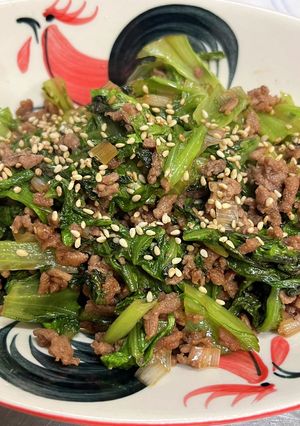 ひき肉とサニーレタスの焼肉のタレ炒め-レシピのメイン写真