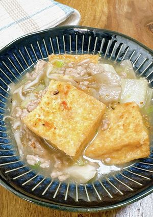 味つけ塩出汁のみ!厚揚げと白菜のそぼろ煮-レシピのメイン写真