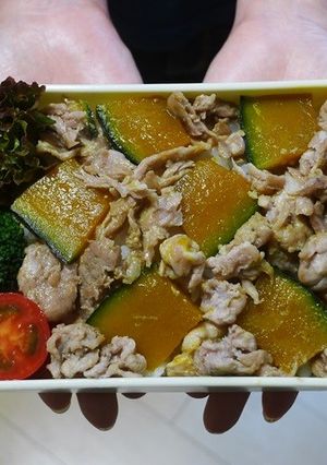 電子レンジで簡単★かぼちゃと豚肉の丼弁当-レシピのメイン写真