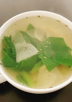 昆布だし粉末で、小松菜と大根のスープ-レシピのメイン写真
