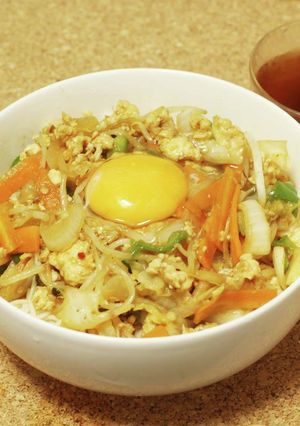 鶏そぼろ焼肉そうめん-レシピのメイン写真
