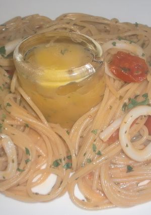 イカとミニトマトパスタ、カボチャソース-レシピのメイン写真
