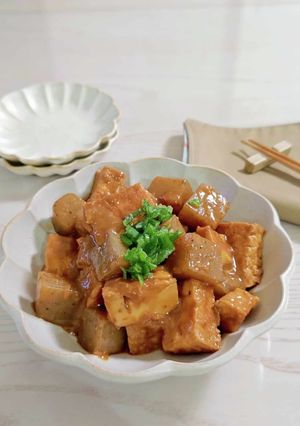 【厚揚げとこんにゃくのもつ煮込み風】-レシピのメイン写真