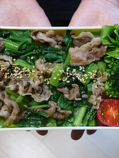 電子レンジとで簡単★小松菜と牛肉の丼弁当-レシピのメイン写真