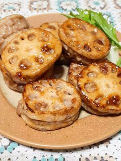 れんこんの照りてりはさみ焼き-レシピのメイン写真