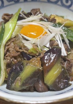 ナスとネギ少しのお肉で！すき焼き牛丼-レシピのメイン写真