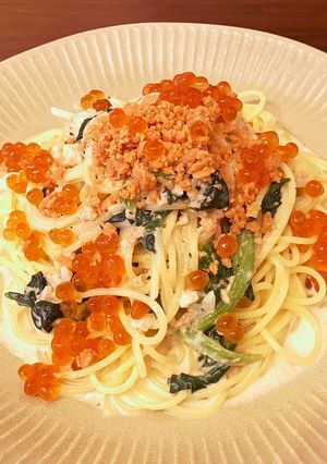 チーズと鮭フレークといくらのパスタ-レシピのメイン写真
