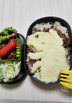ポテサラで!フトアゴヒゲトカゲそぼろ弁当-レシピのメイン写真