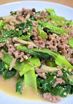 小松菜とひき肉の味噌炒め-レシピのメイン写真