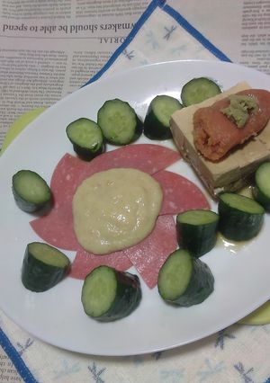ビアソきゅうり&たらこ載せ冷奴のタパス-レシピのメイン写真