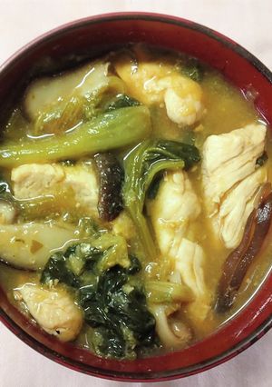 小松菜と 椎茸 鶏ささみの お味噌汁-レシピのメイン写真
