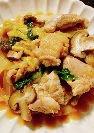 生姜たっぷり、鶏と白菜のピリ辛炒め煮-レシピのメイン写真