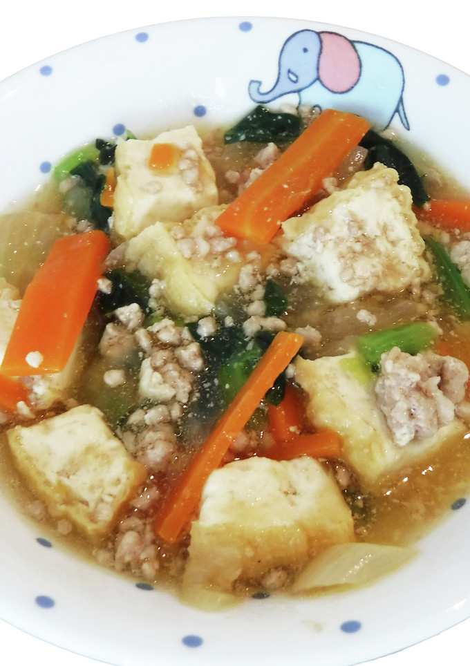 【保育園給食】厚揚げと青菜のそぼろ煮-レシピのメイン写真