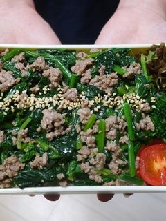 レンジで簡単★ほうれん草とひき肉の丼弁当-レシピのメイン写真