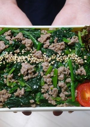 レンジで簡単★ほうれん草とひき肉の丼弁当-レシピのメイン写真