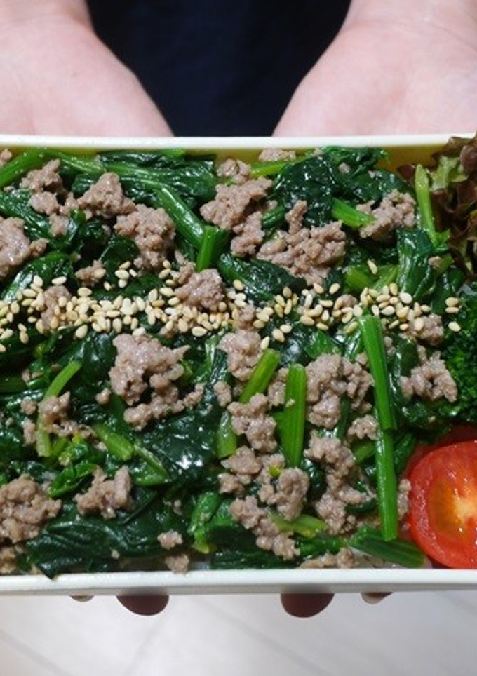 レンジで簡単★ほうれん草とひき肉の丼弁当-レシピのメイン写真