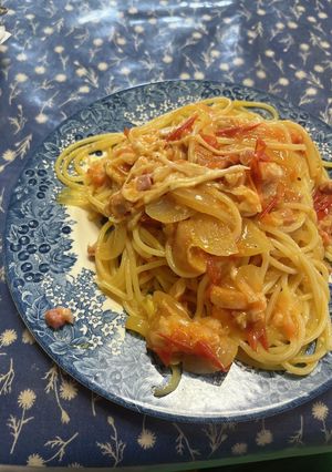 パンチェッタと玉ねぎとトマトのパスタ-レシピのメイン写真