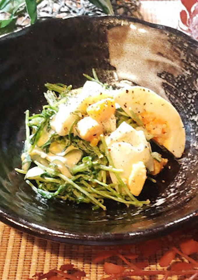 ゆで卵と豆苗のだしマヨサラダ-レシピのメイン写真