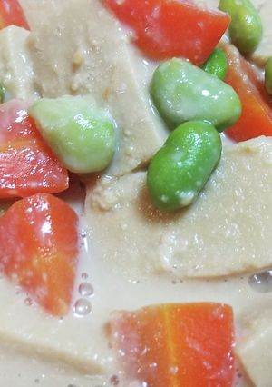 大豆で健康！高野豆腐の味噌豆乳煮-レシピのメイン写真