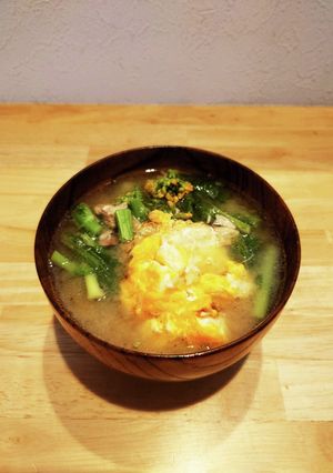 ツナ缶と菜の花の卵入り味噌汁-レシピのメイン写真