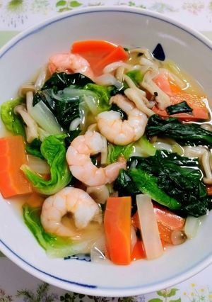 簡単昼食・夕飯！海老と野菜たっぷりうどん-レシピのメイン写真