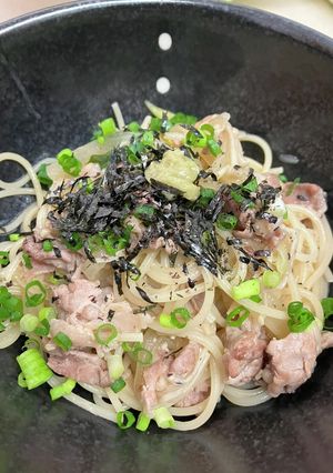 安い旨い！わさび香る豚肉とネギ和風パスタ-レシピのメイン写真