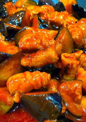 韓国風ナスとクルクル豚肉炒めお弁当にも-レシピのメイン写真