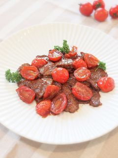 ミニトマトと牛肉の黒酢炒め-レシピのメイン写真