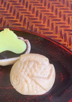 ポリ袋で湯煎『さつまいも松飾りの最中』-レシピのメイン写真