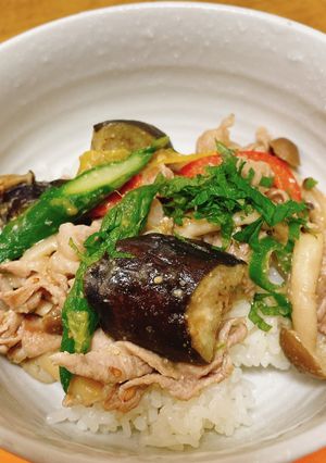 いろどり野菜と豚肉のゴマみそ丼-レシピのメイン写真