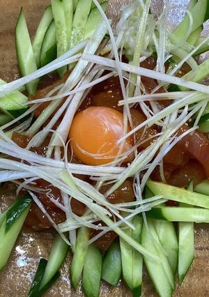 パパとろけるビンチョウまぐろユッケ-レシピのメイン写真
