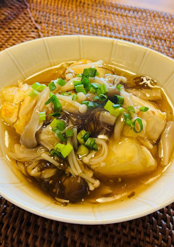 揚げ出し豆腐キノコともずくの餡掛け-レシピのメイン写真