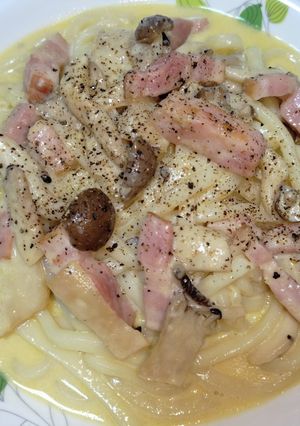 キノコ入りカルボナーラうどん-レシピのメイン写真