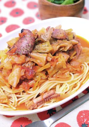 簡単！キャベツのシーフードトマトパスタ-レシピのメイン写真