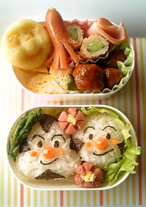 キャラ弁★おむすびまん＆こむすびまん弁当-レシピのメイン写真