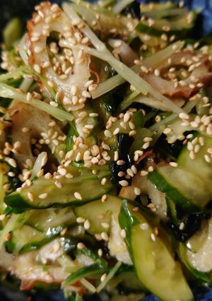 水菜･胡瓜･わかめ･竹輪の胡麻ぽん酢和え-レシピのメイン写真