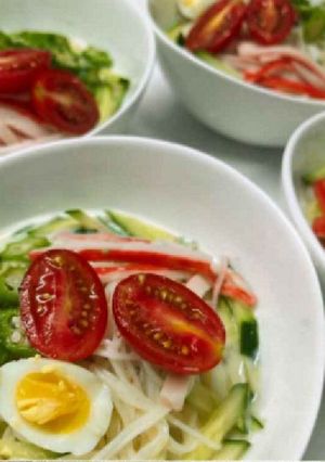 野菜たっぷりスープまで飲める豆乳そうめん-レシピのメイン写真