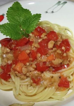 鶏挽肉deミートソース風パスタ♪-レシピのメイン写真