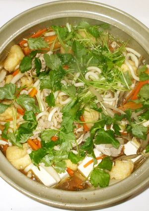 うどん鍋♪ごぼうしめじ人参で簡単鍋料理-レシピのメイン写真