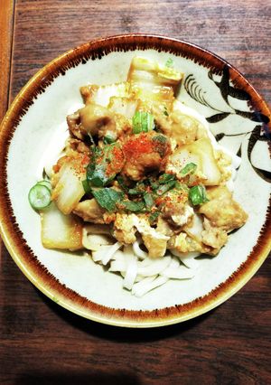 鶏皮と白菜の玉子和えぶっかけ温うどん-レシピのメイン写真