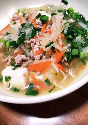 ひき肉とニラの野菜スープ-レシピのメイン写真