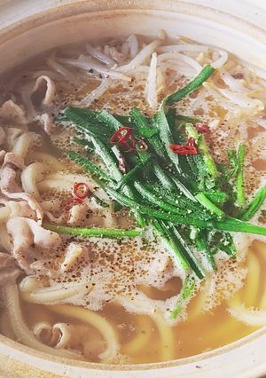 10分豚肉スタミナうどん☆鍋☆ダイエット-レシピのメイン写真