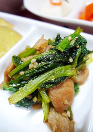 小松菜と豚肉のからし醤油炒め-レシピのメイン写真