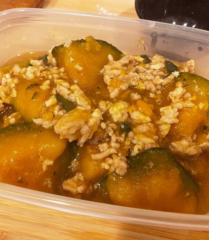 超簡単☆電気圧力鍋でかぼちゃのそぼろ煮 by Kumasan☆ 【クックパッド