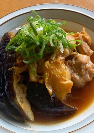 煮る時間は5分！茄子と鶏肉の甘辛キムチ煮-レシピのメイン写真