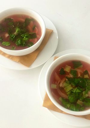 レンジで小松菜とベーコンのトマトスープ-レシピのメイン写真
