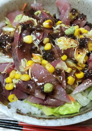 【手抜き】玉ねぎサラダの海鮮丼-レシピのメイン写真
